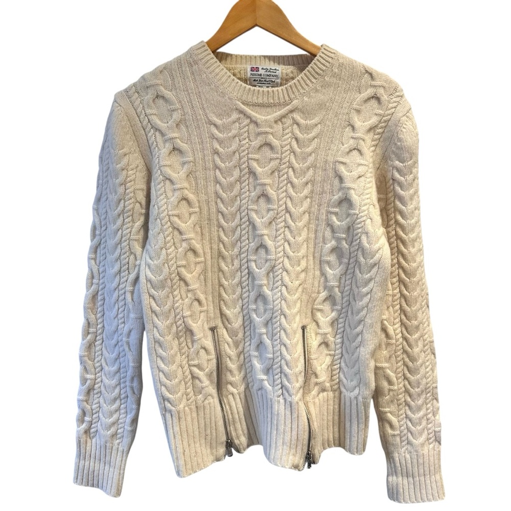 Resume Company Cream Cable Knit 80% Wool Sweater Zipper‎ Detail Size Medium